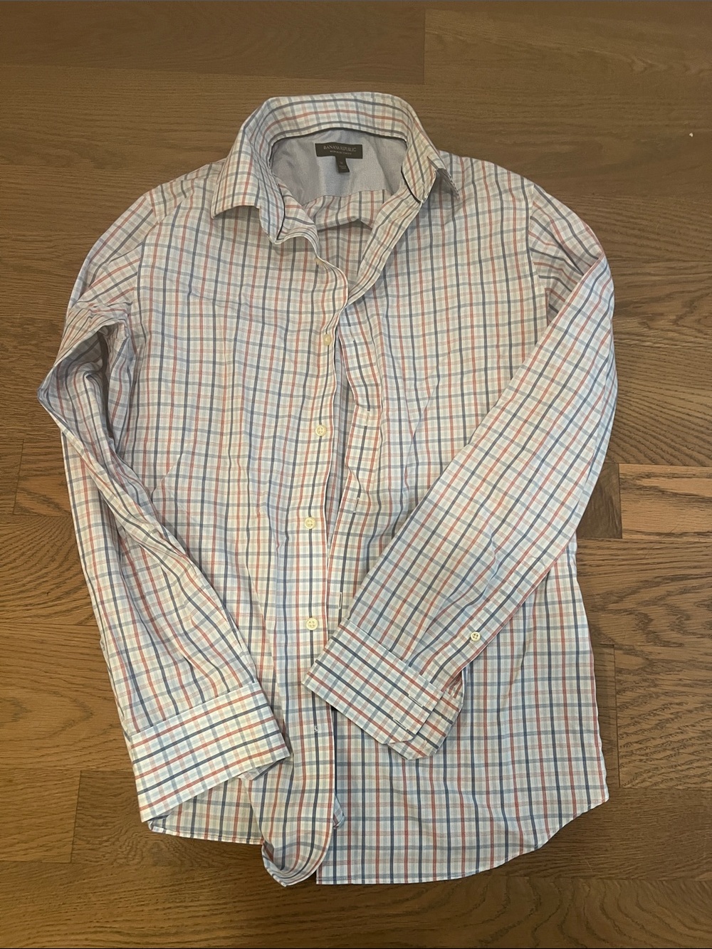 Banana Republic Light Blue and Pink Plaid Button-Down Shirt